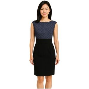 Trina Turk Sleeveless Wool Blend Sheath Dress Blue Tweed/Black Knee-Length 6